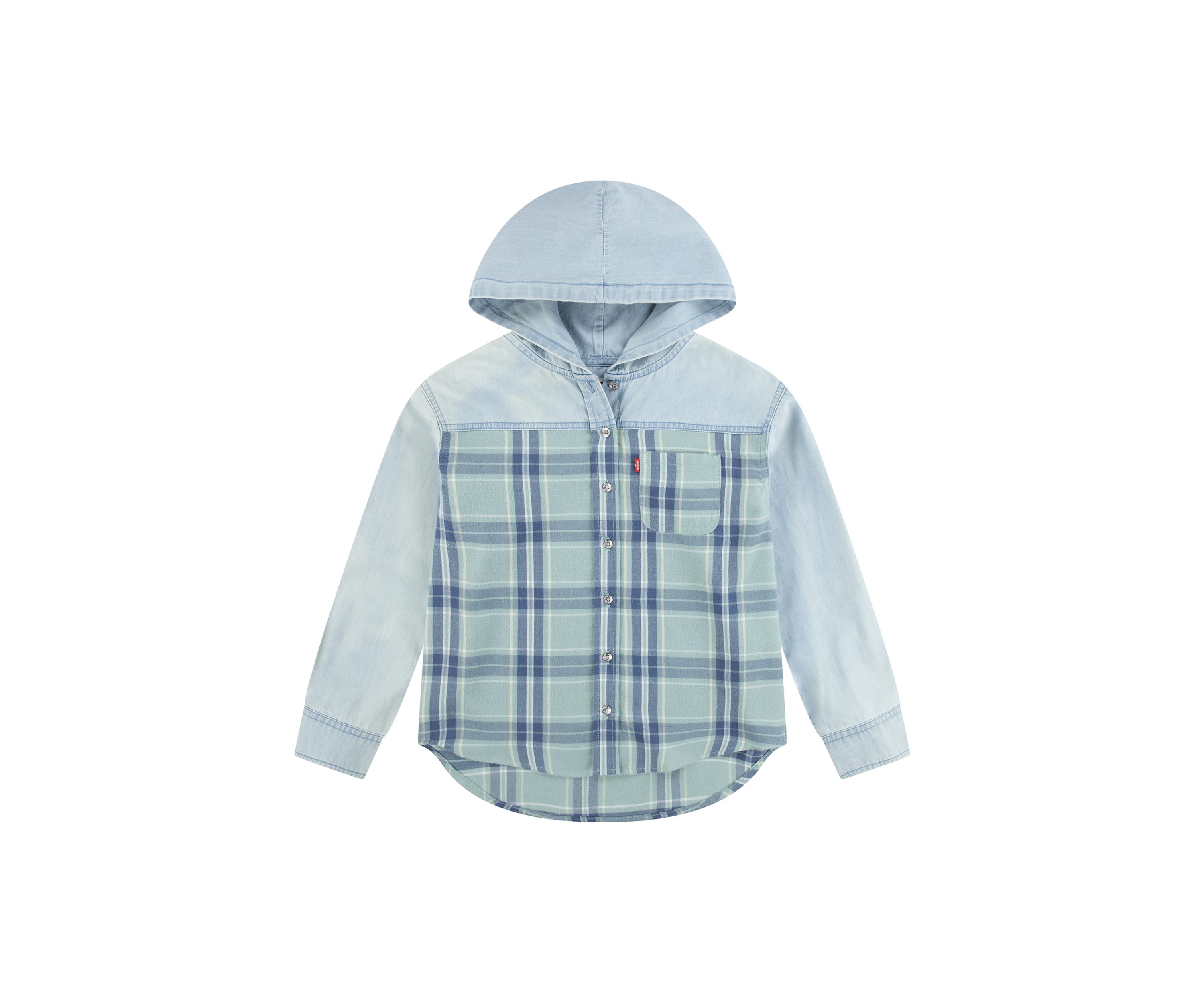 Girls 7-16 Mixed Woven Hooded Shirt