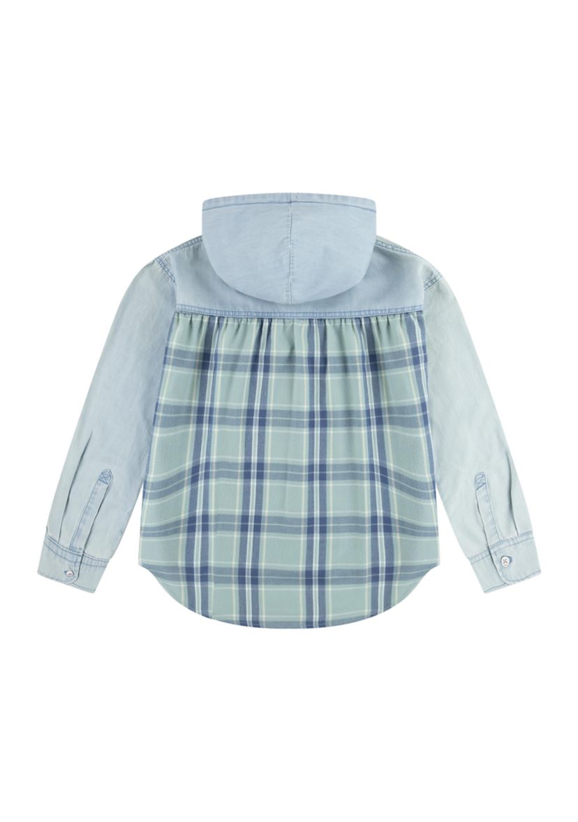 Girls 7-16 Mixed Woven Hooded Shirt