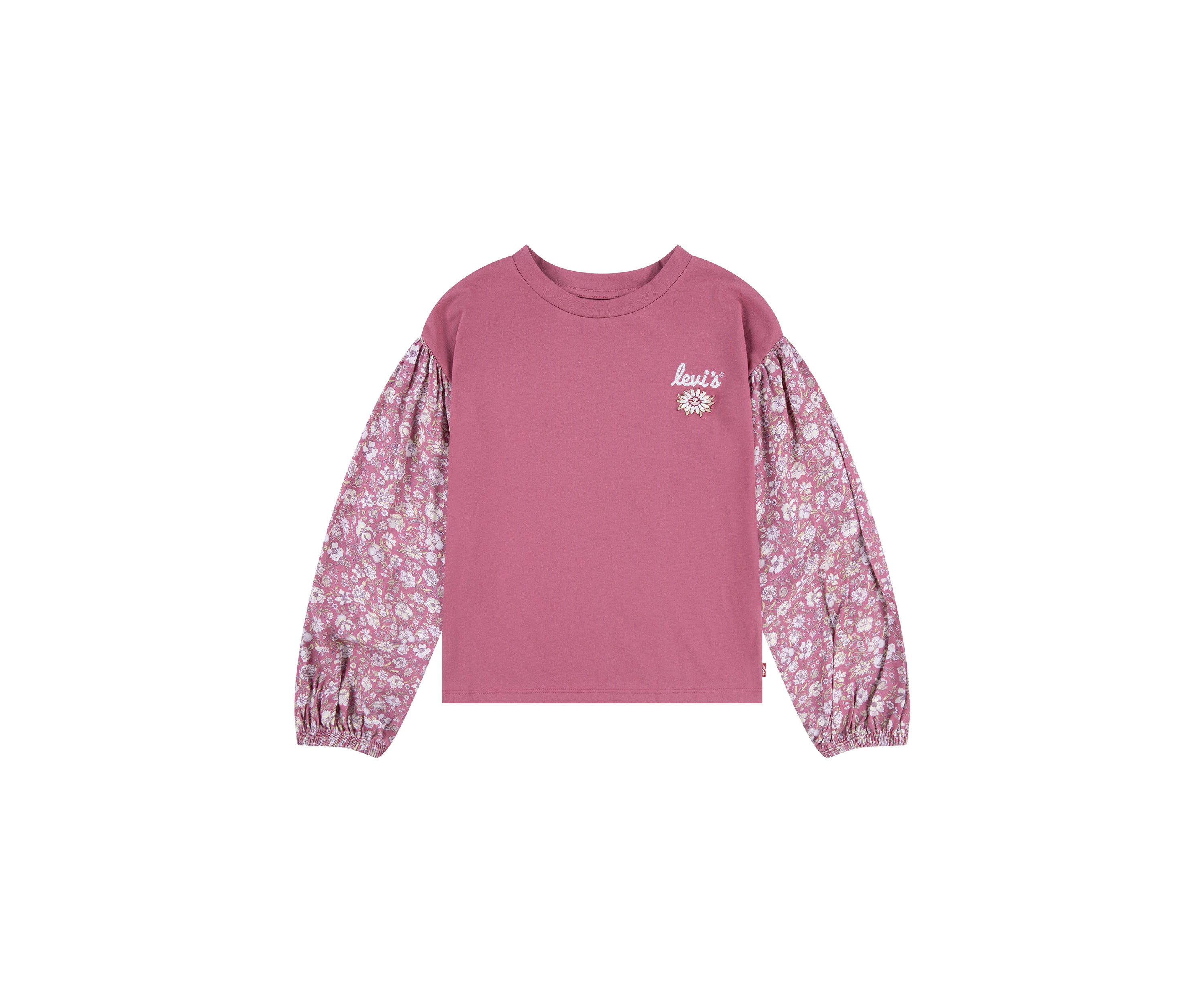 Girls 7-16 Woven Knit Printed Sleeve Top