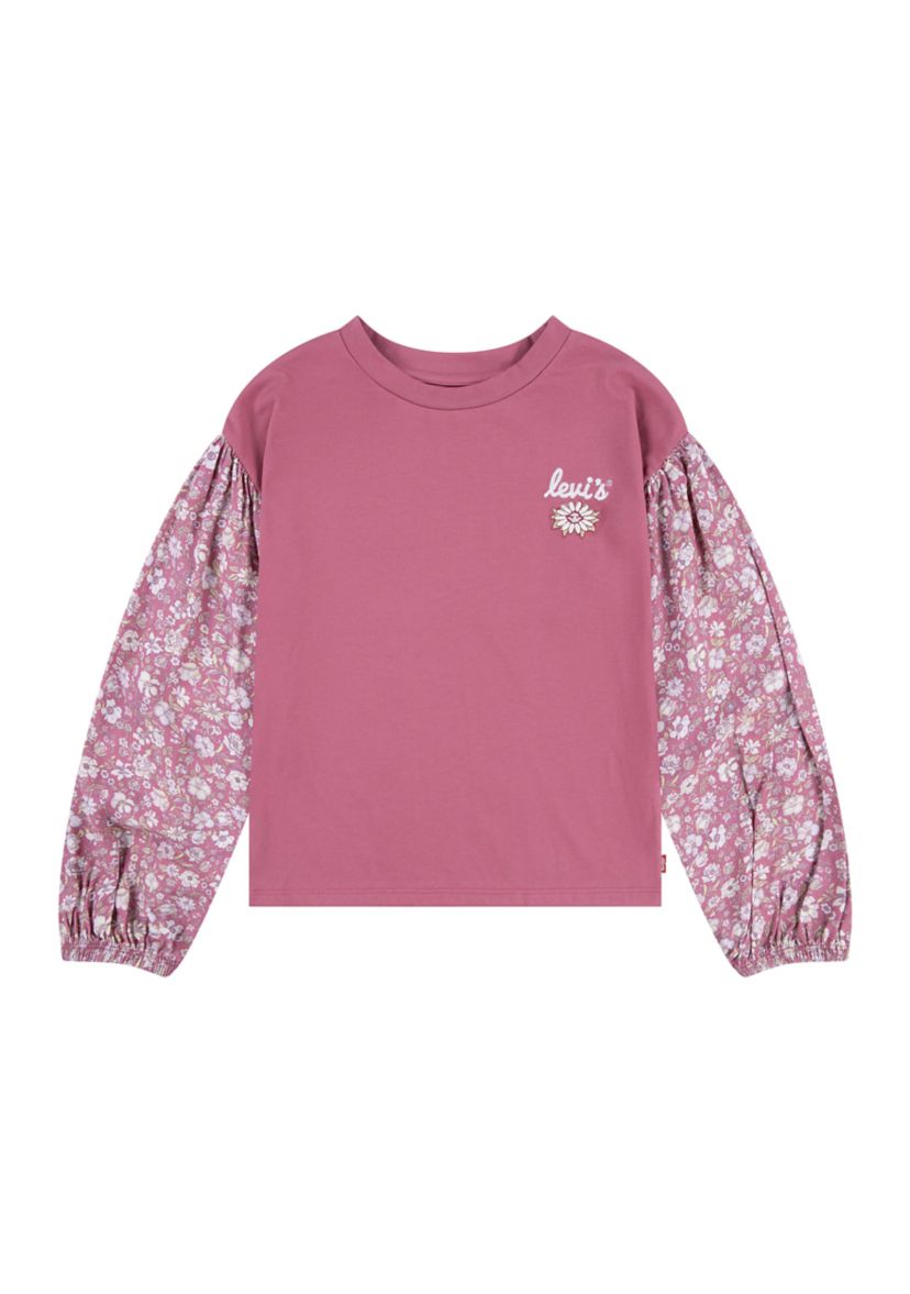 Girls 7-16 Woven Knit Printed Sleeve Top