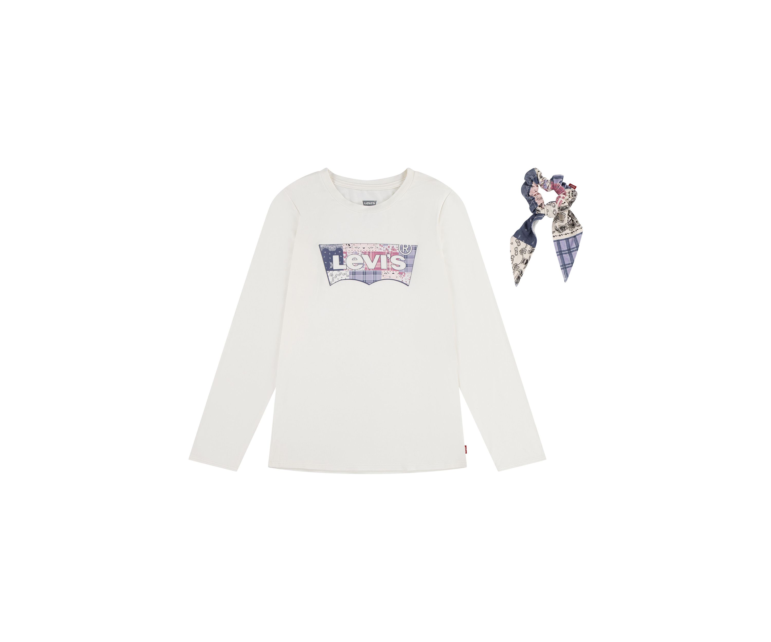 Girls 7-16 Patchwork Batwing Graphic T-Shirt with scrunchie