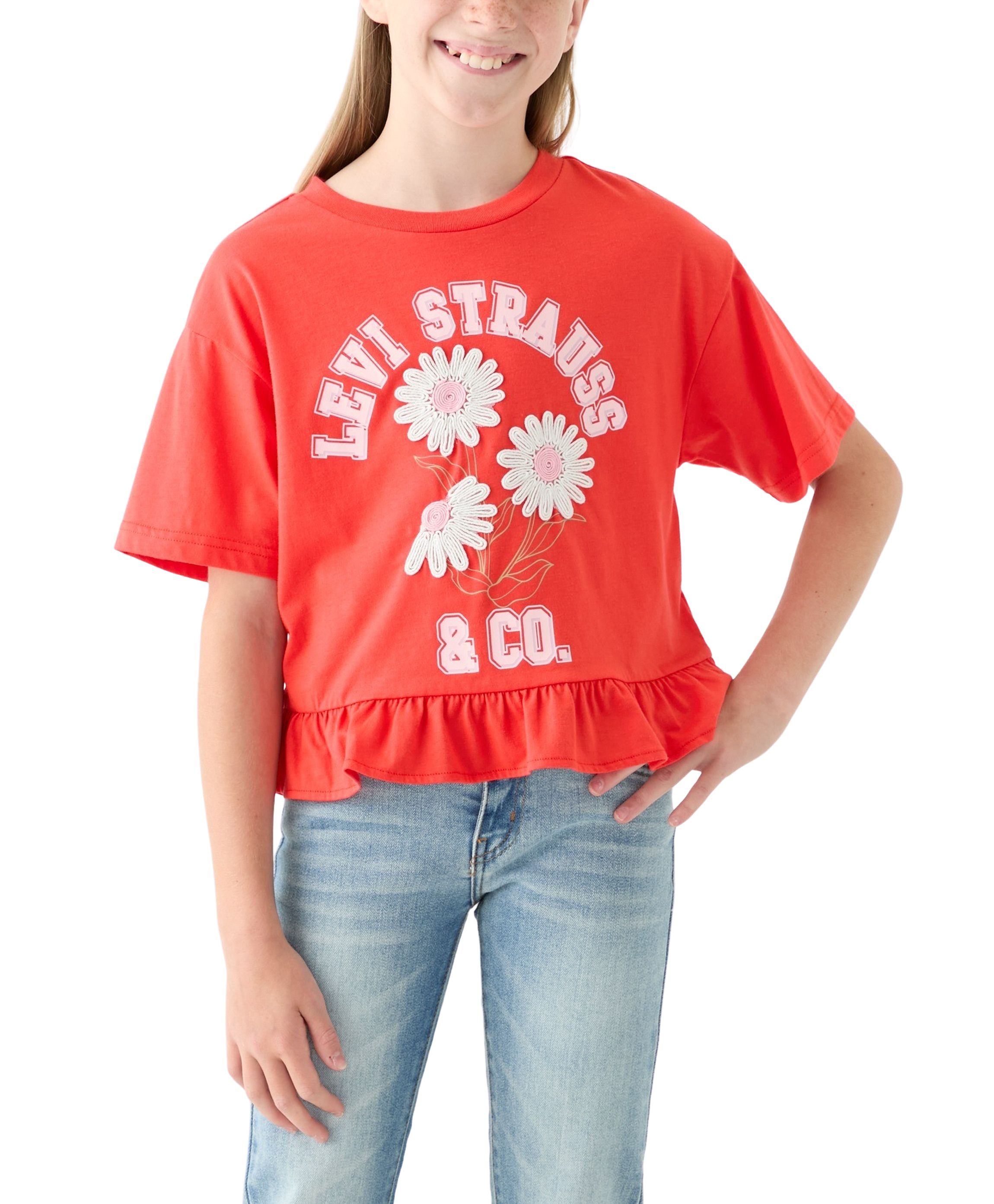 Girls 7-16 Flower Logo Peplum Top 