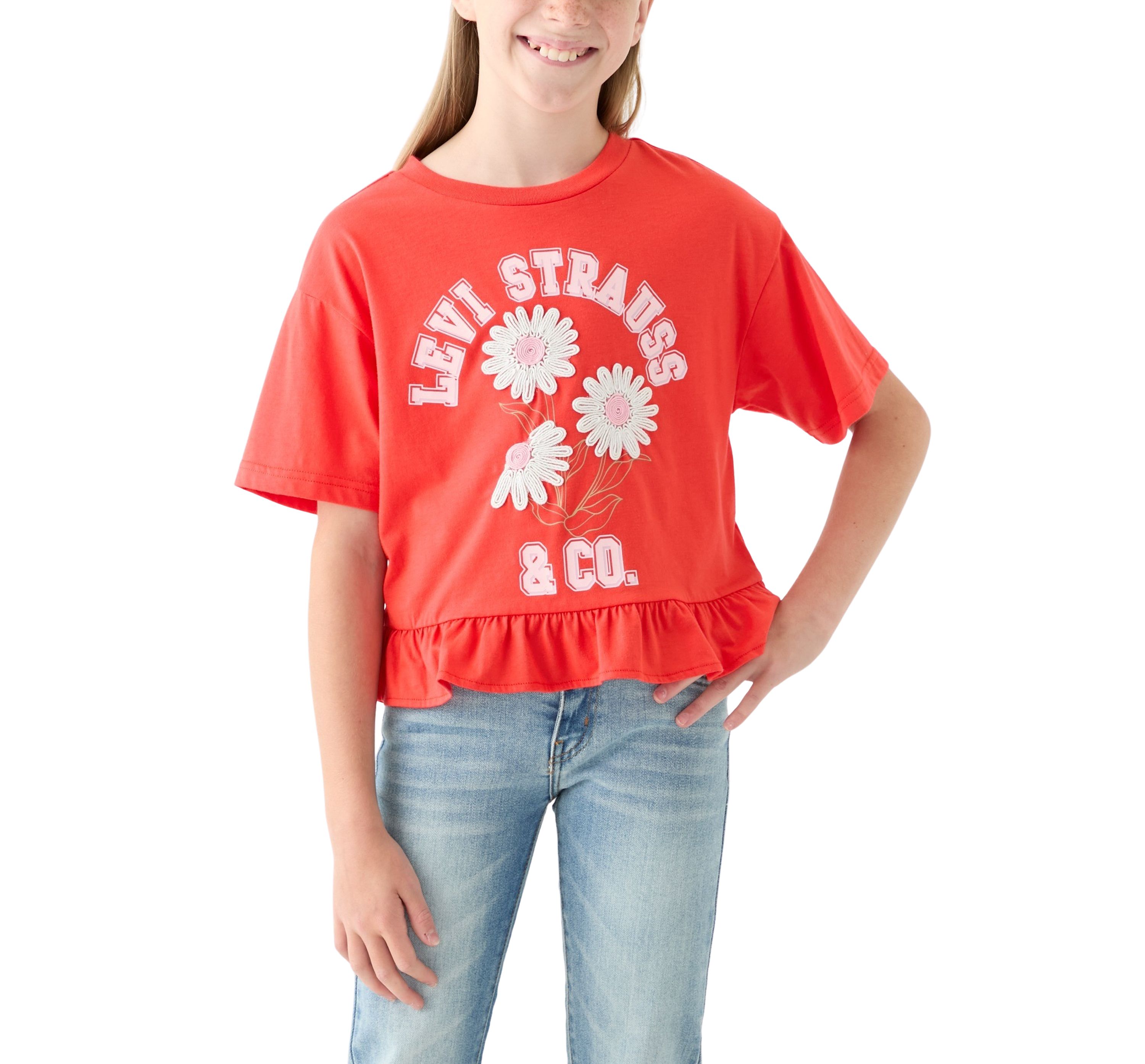 Girls 7-16 Flower Logo Peplum Top 