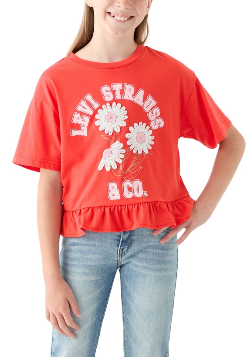 Girls 7-16 Flower Logo Peplum Top 