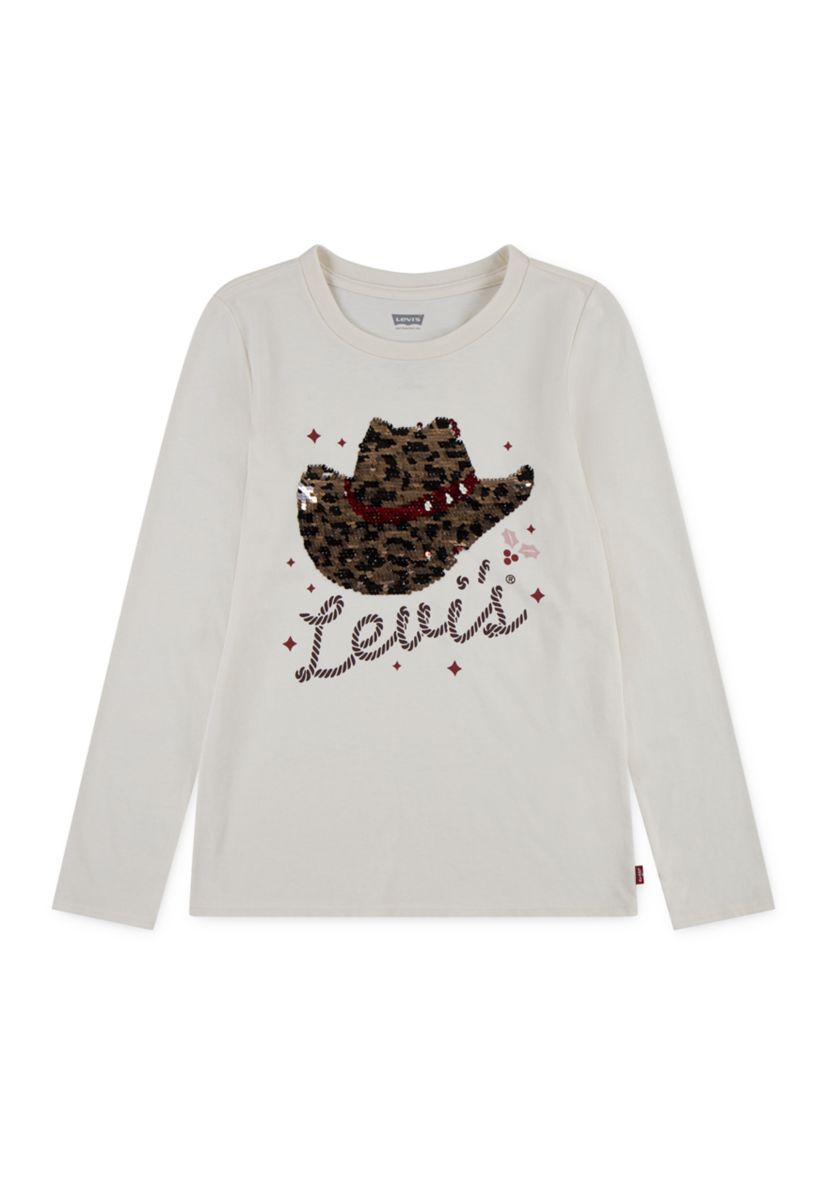 Girls 7-16 Long Sleeve Animal-Print Cowgirl Hat Graphic T-Shirt 