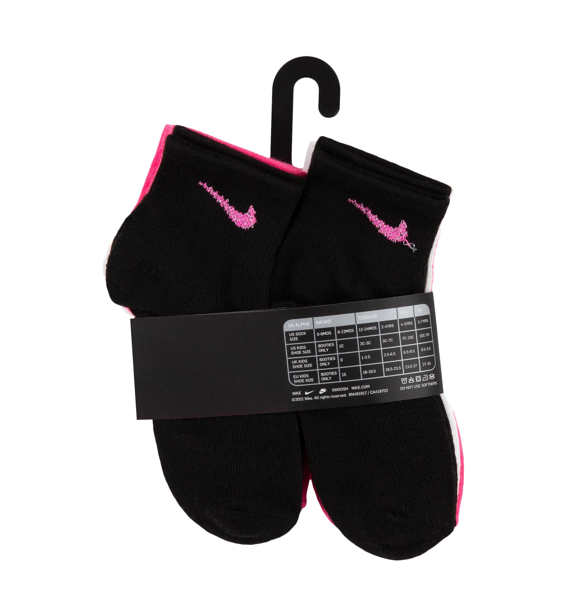 Girls Metallic Swoosh Quarter Socks - 6 Pack
