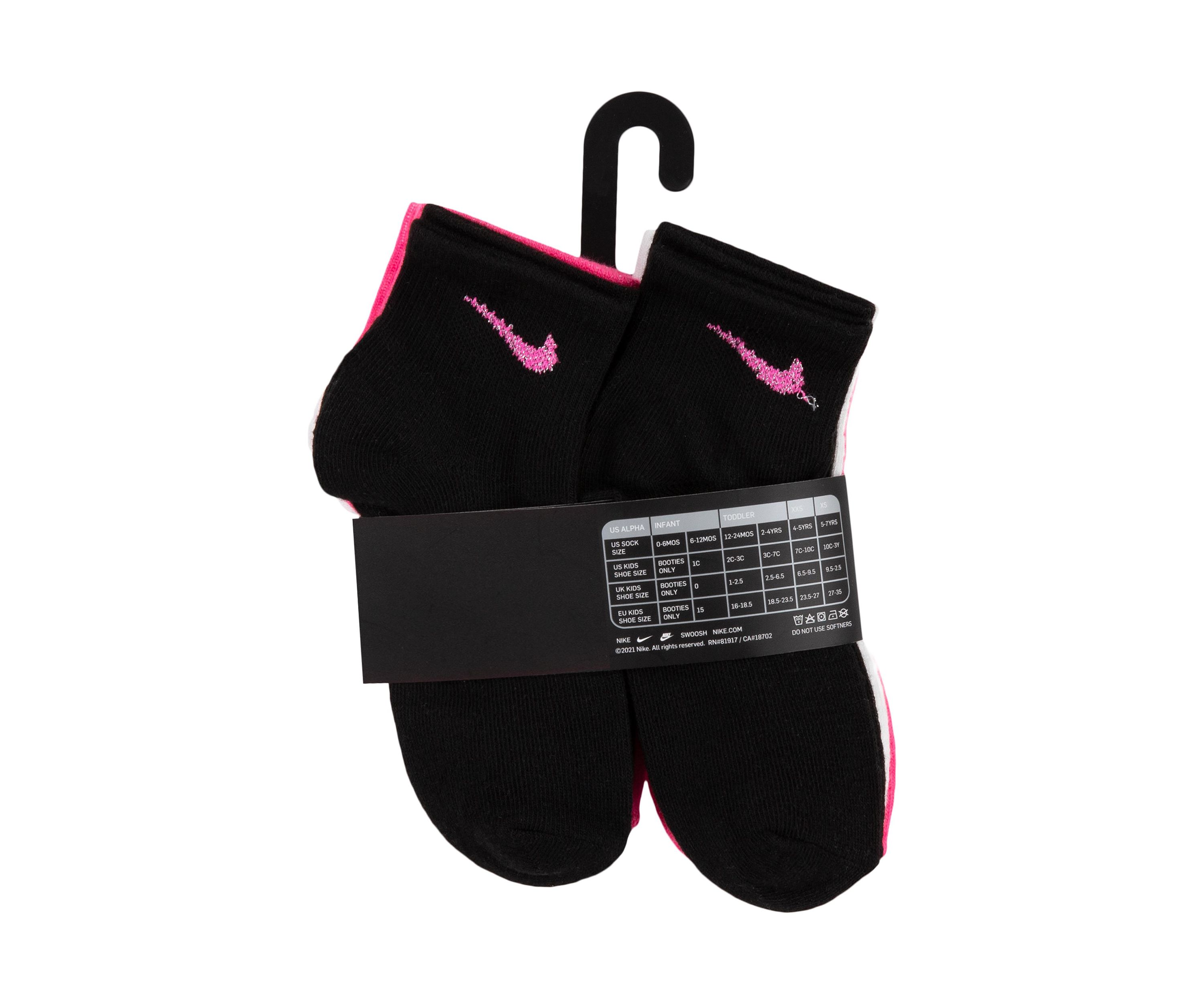 Girls Metallic Swoosh Quarter Socks - 6 Pack