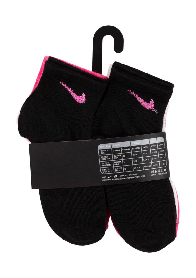 Girls Metallic Swoosh Quarter Socks - 6 Pack