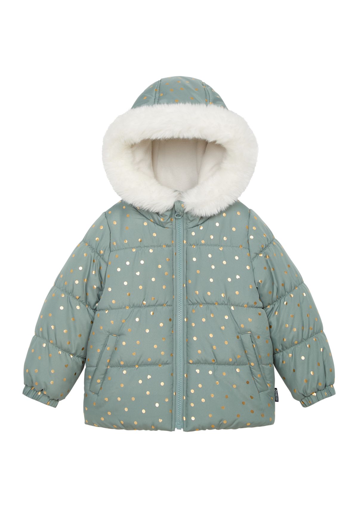 Girls 4-6 Foil Printed Puffer with Fur Coat