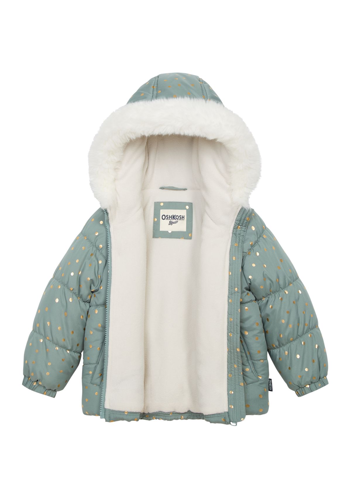 Girls 4-6 Foil Printed Puffer with Fur Coat