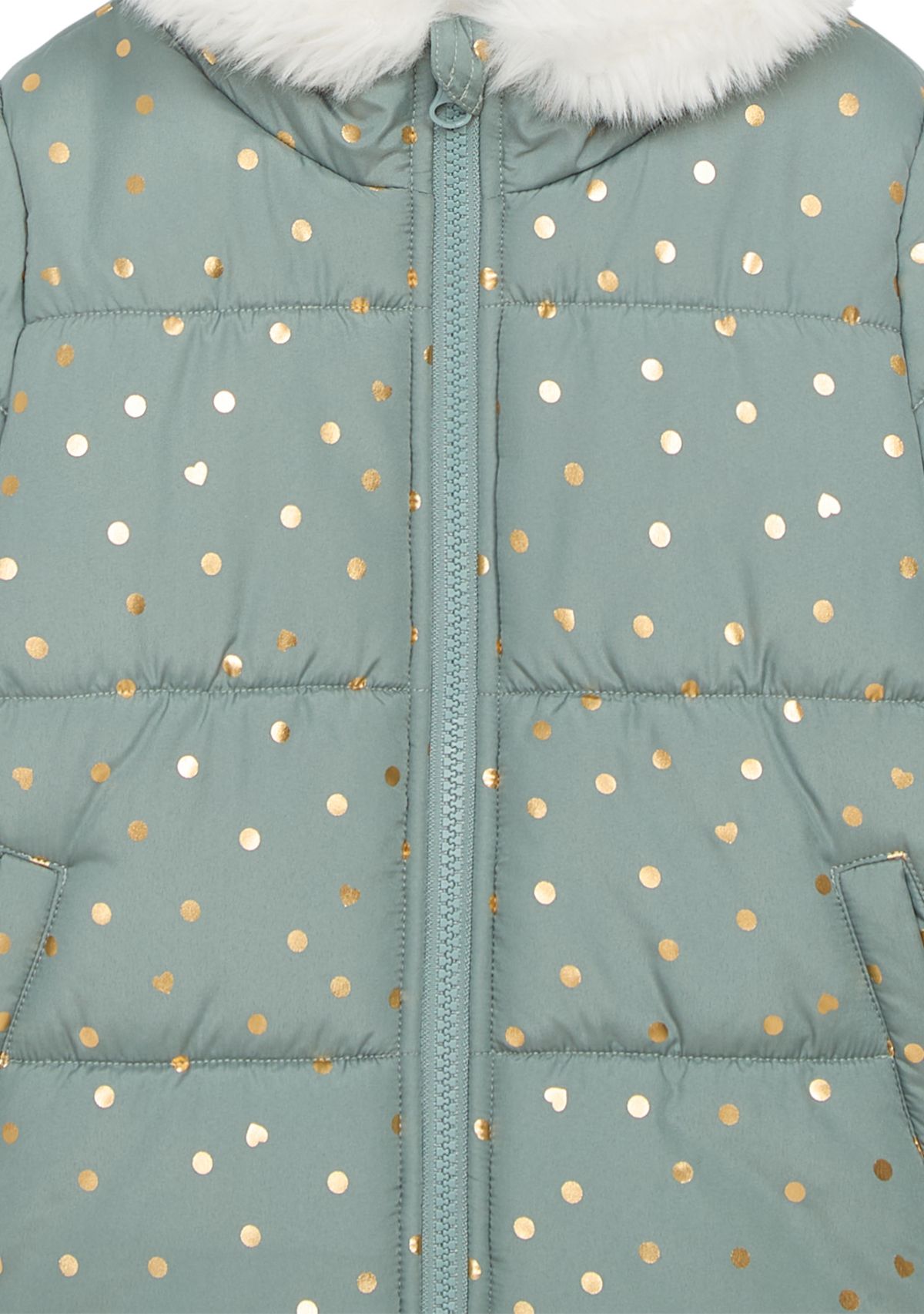 Girls 4-6 Foil Printed Puffer with Fur Coat