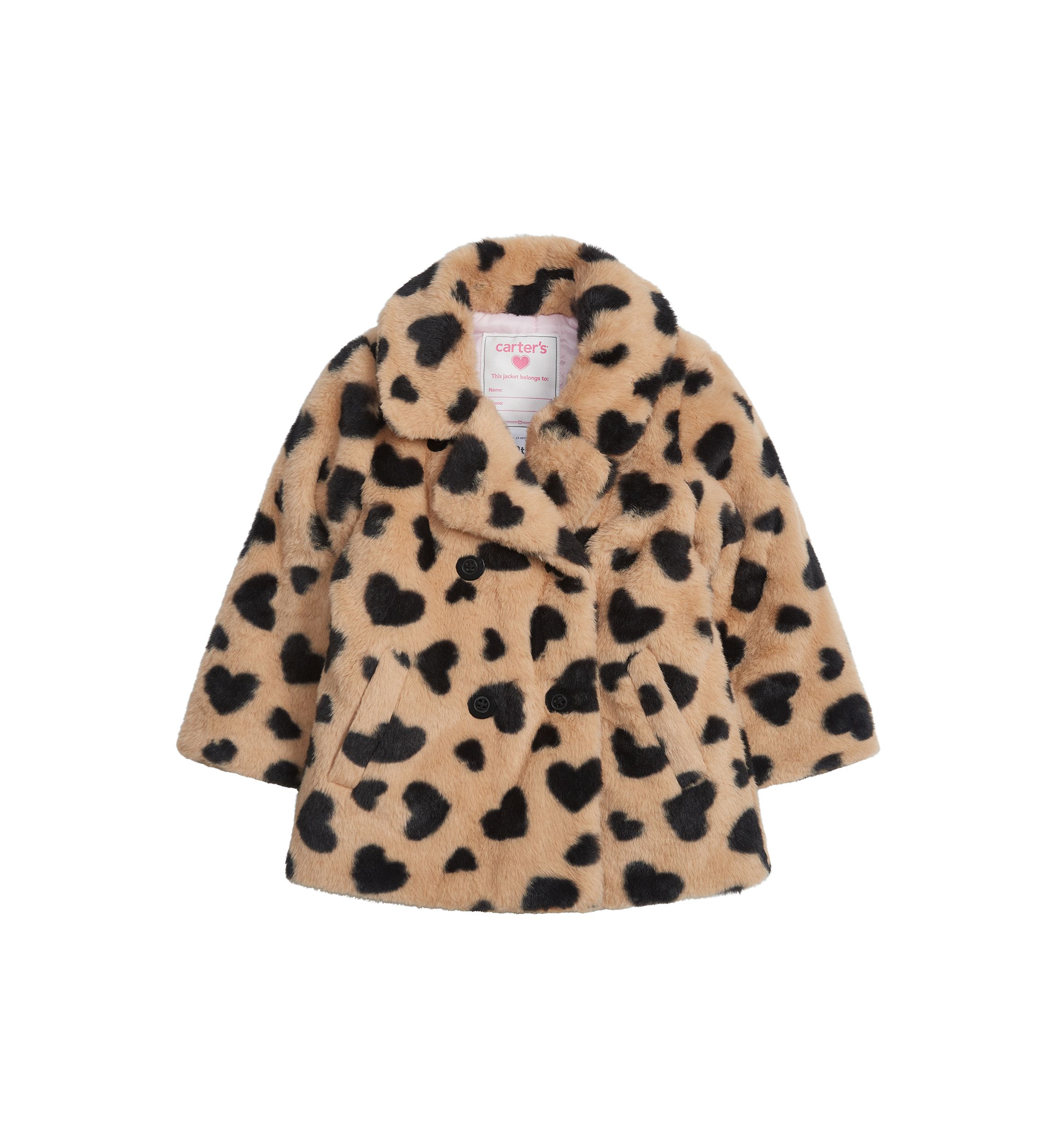 Girls 4-6x Faux Fur Heart Printed Coat