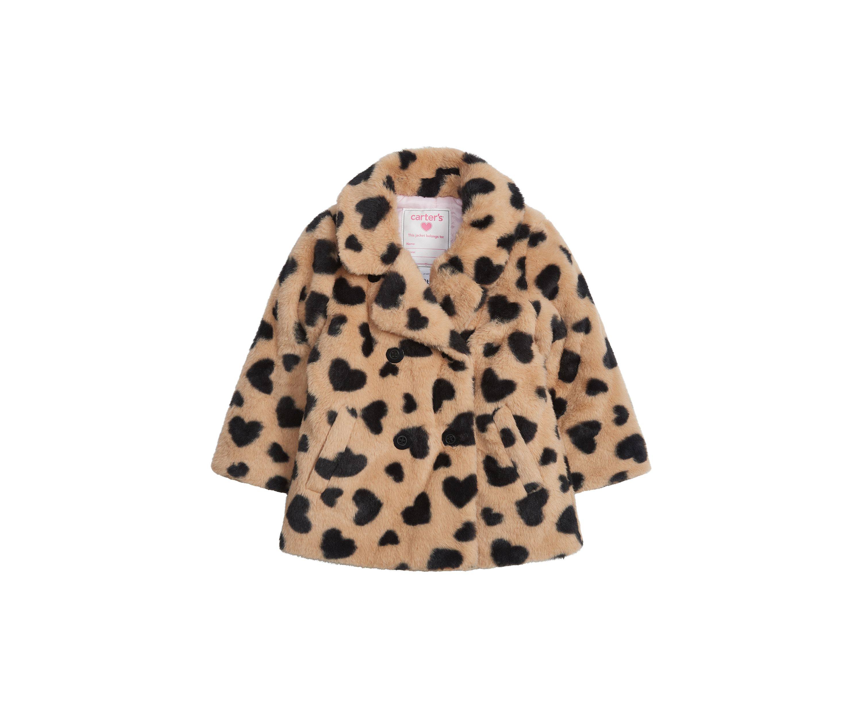 Girls 4-6x Faux Fur Heart Printed Coat