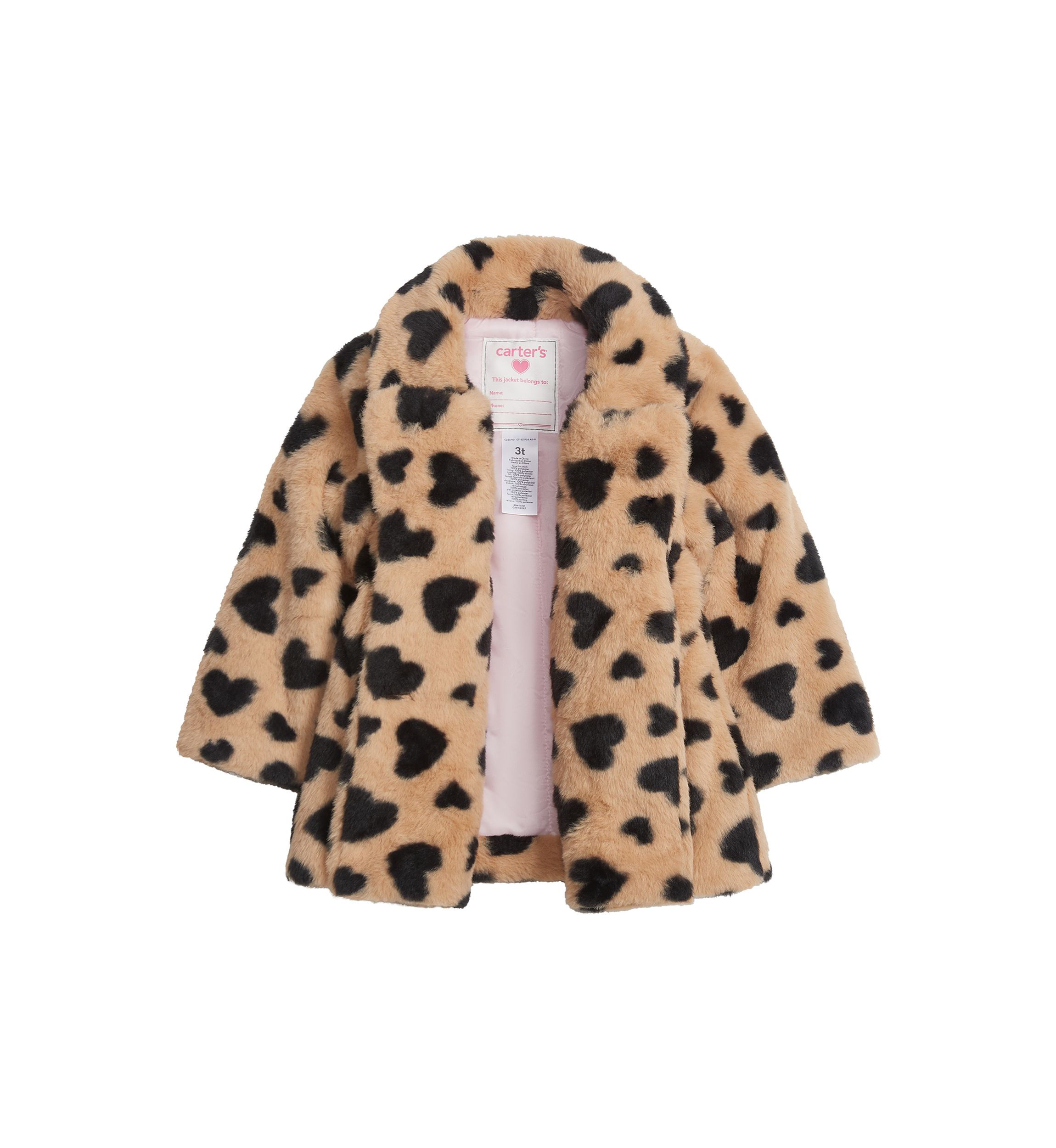 Girls 4-6x Faux Fur Heart Printed Coat