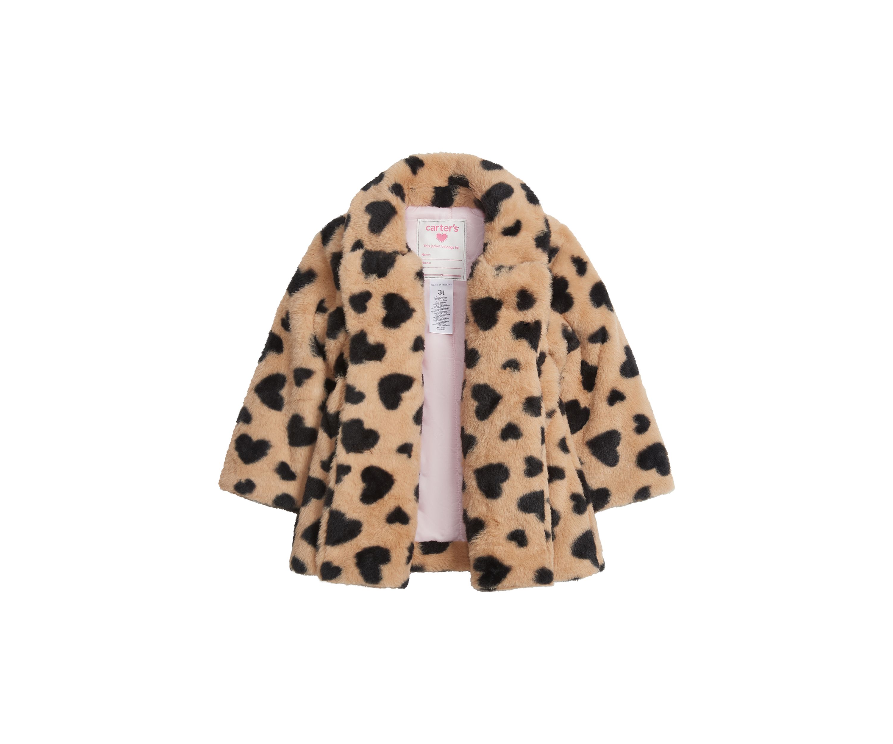 Girls 4-6x Faux Fur Heart Printed Coat