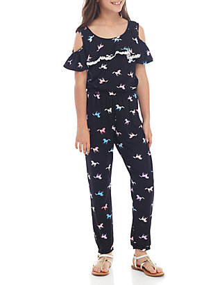 One Step Up Girls' Flowery Unicorn Cold Shoulder Romper 