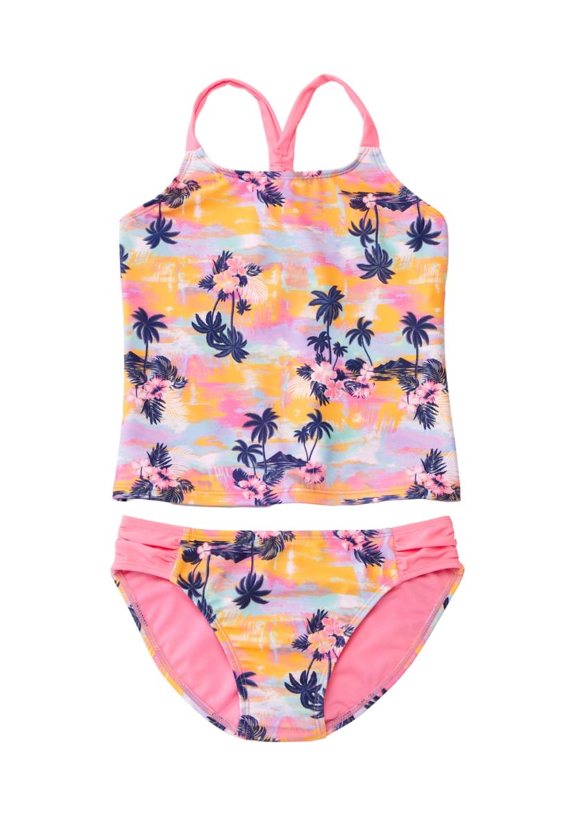 Girls 7-16 2 Piece Tropical Print Swimsuit 