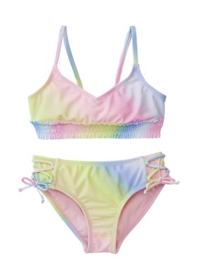 Breaking Waves Girls 7-16 Smocked Ruffle Banded Bikini Swim Set | belk