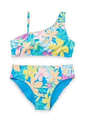 Breaking Waves Girls 7-16 Tropical Two Piece Swimsuit, Blue, 12