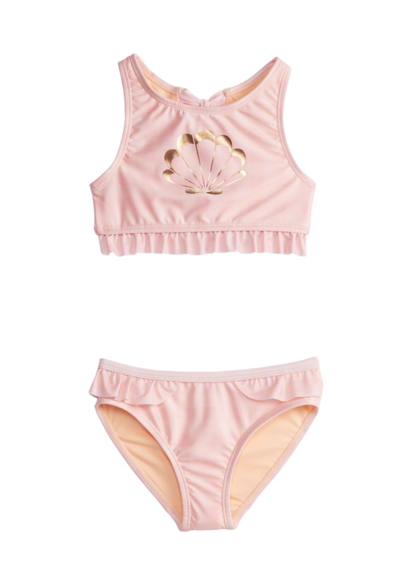 Girls 4-6x Bow Back Round Neck Swim Top and Ruffle Leg Swim Bottoms