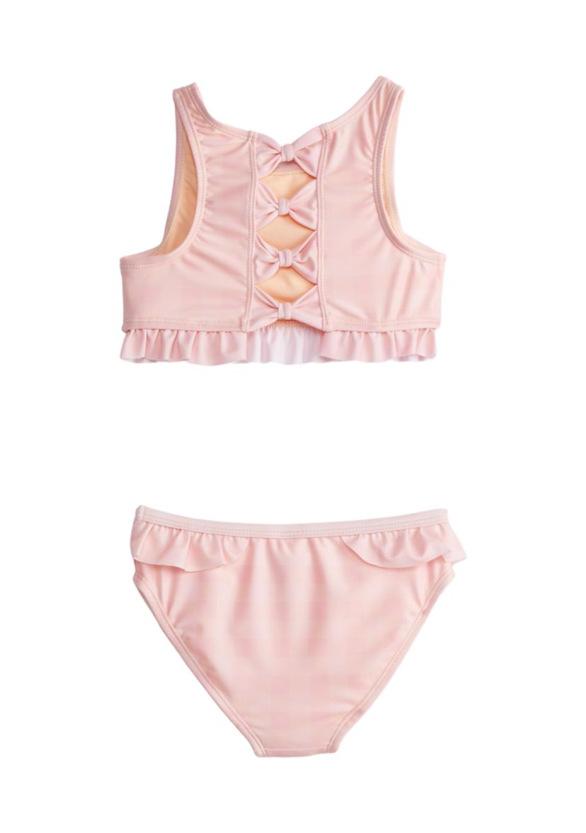 Girls 4-6x Bow Back Round Neck Swim Top and Ruffle Leg Swim Bottoms