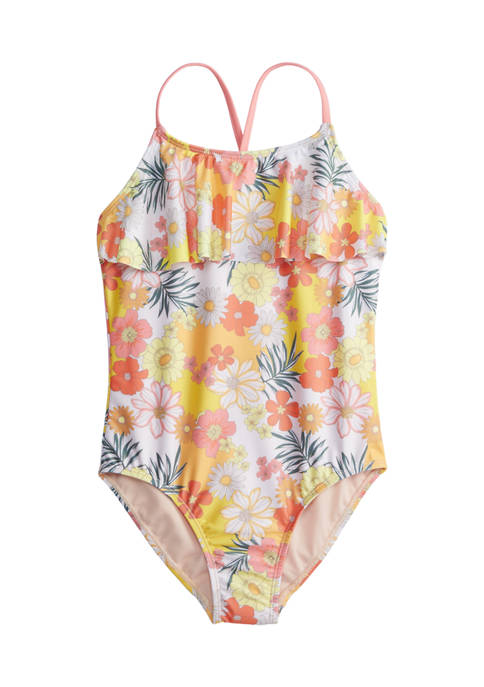 Breaking Waves Girls 7-16 Floral Flounce One Piece