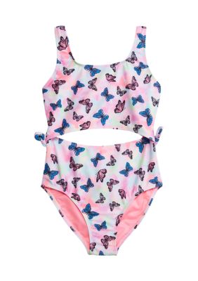 Breaking Waves Girls 7-16 One Piece Flounce Tropical Swimsuit - 7 / Multi