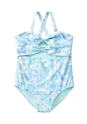 Breaking Waves Girls 7-16 One Piece Flounce Tropical Swimsuit - 7 / Multi