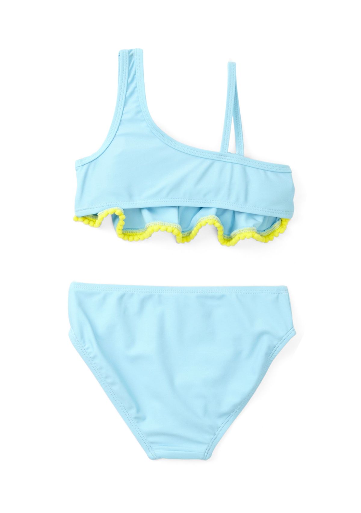 Girls 4-6x 2 Piece Ruffle Pom Pom Swimsuit 