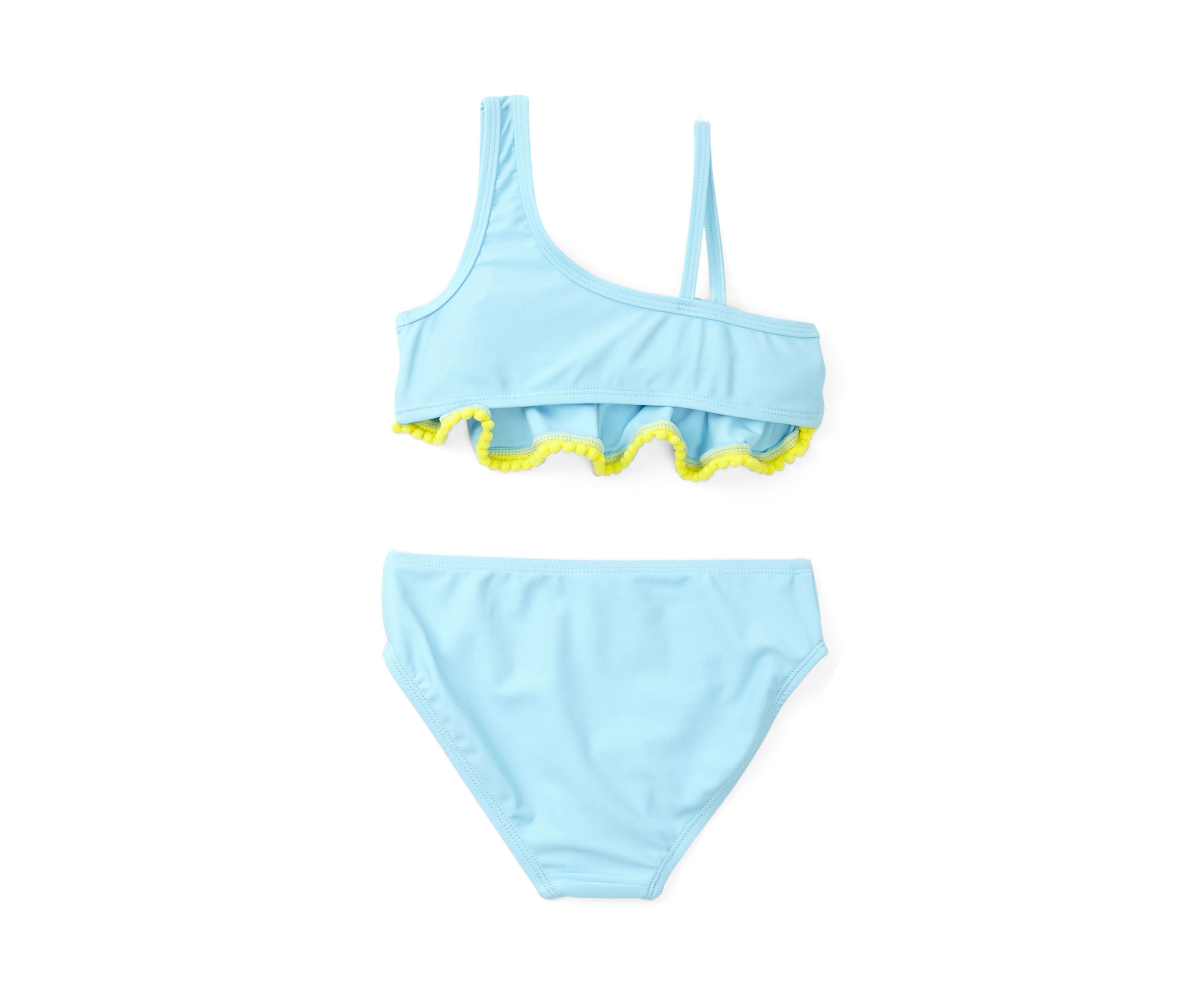 Girls 4-6x 2 Piece Ruffle Pom Pom Swimsuit 
