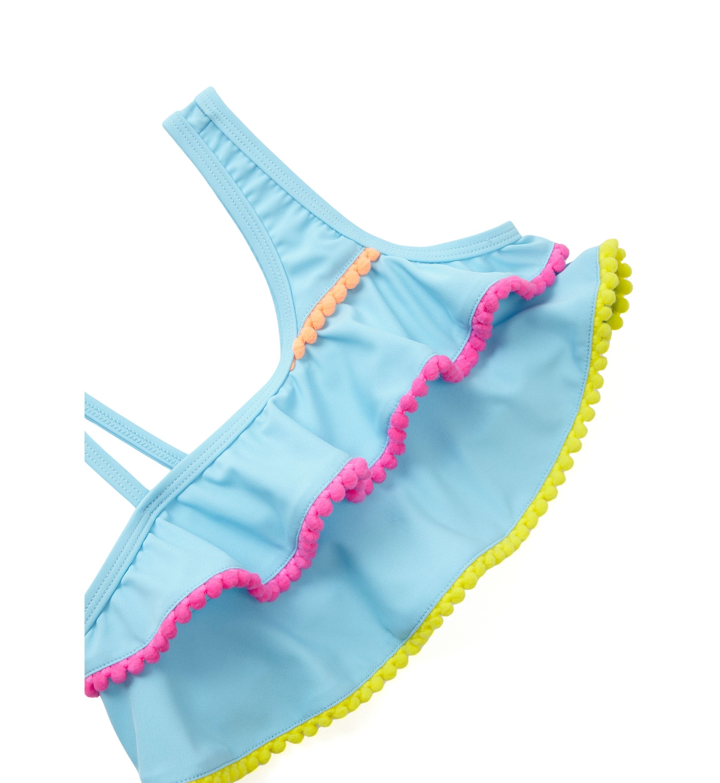 Girls 4-6x 2 Piece Ruffle Pom Pom Swimsuit 