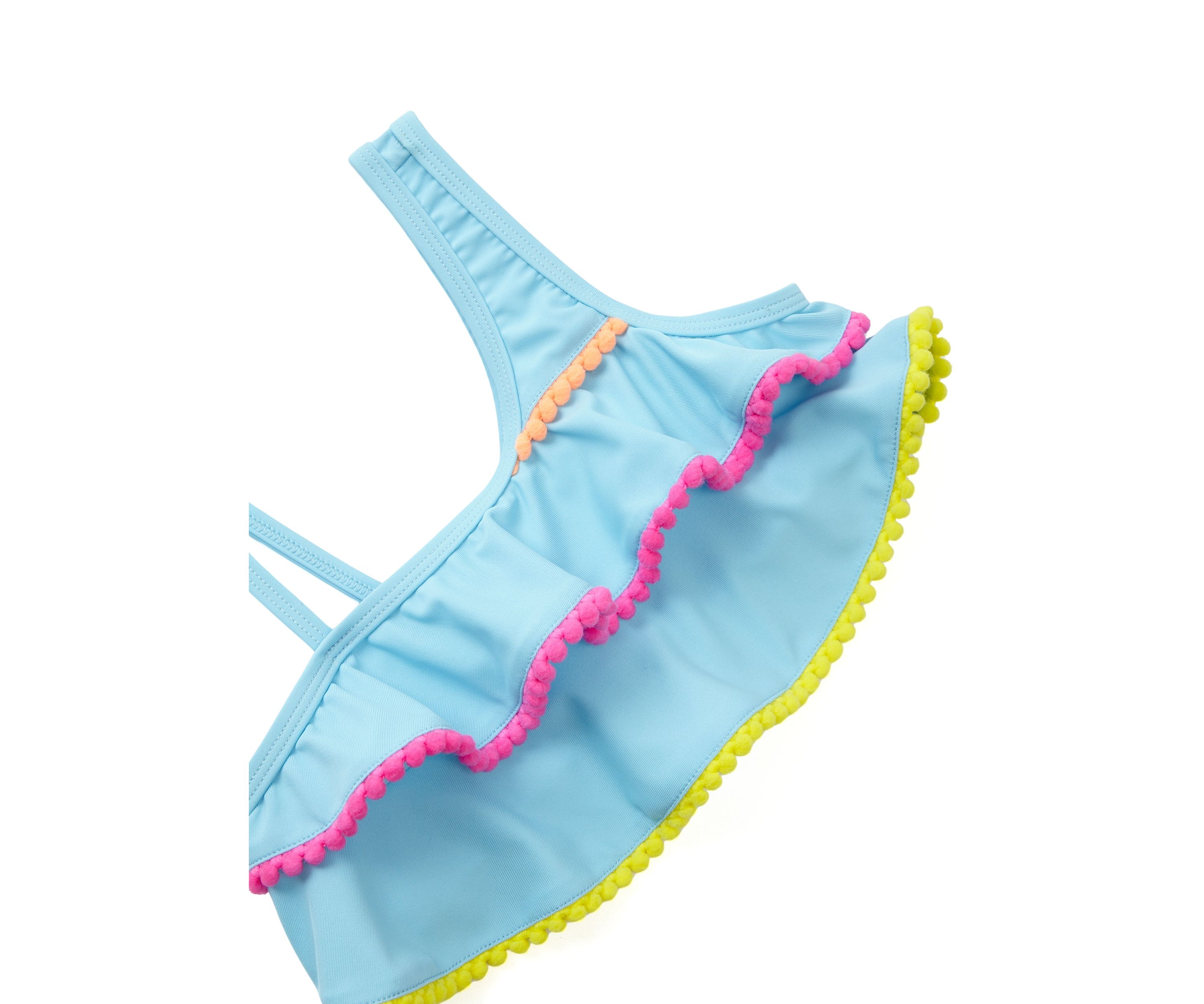 Girls 4-6x 2 Piece Ruffle Pom Pom Swimsuit 