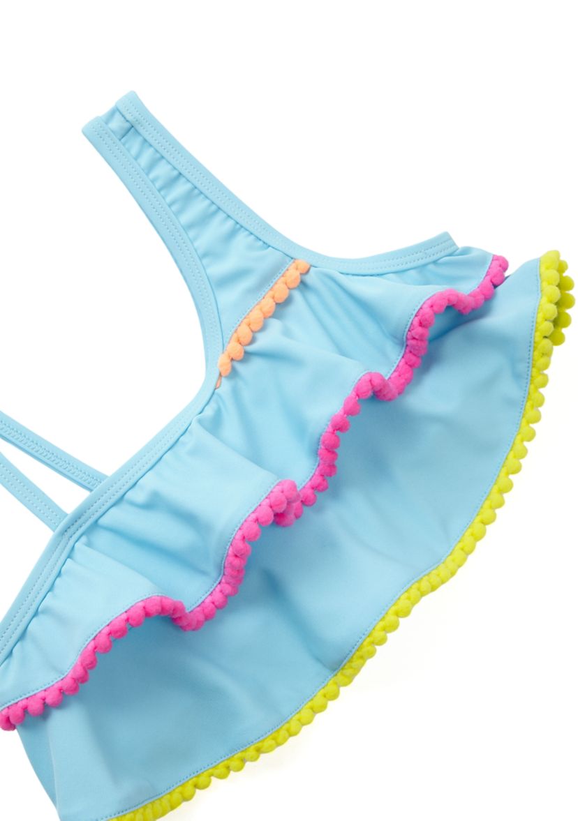 Girls 4-6x 2 Piece Ruffle Pom Pom Swimsuit 