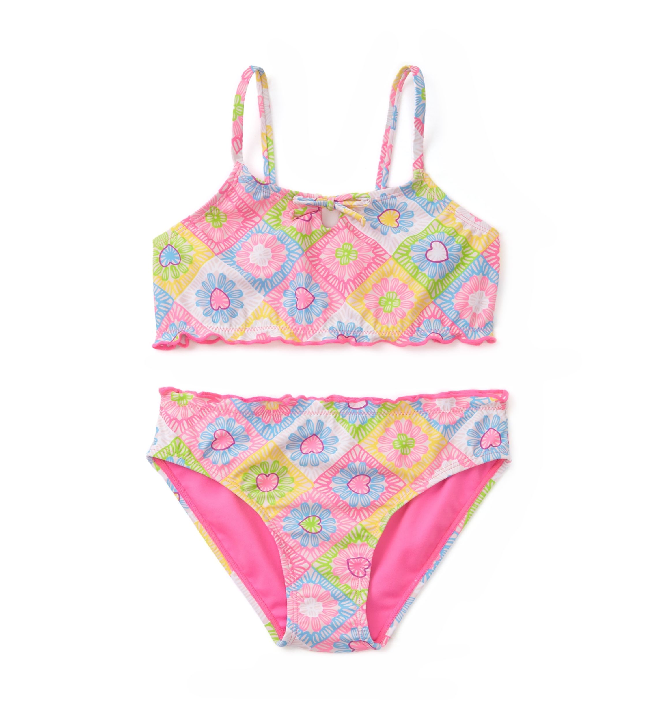 Girls 7-16 Crochet Quilted Lettuce Edge Two Piece Swimsuit
