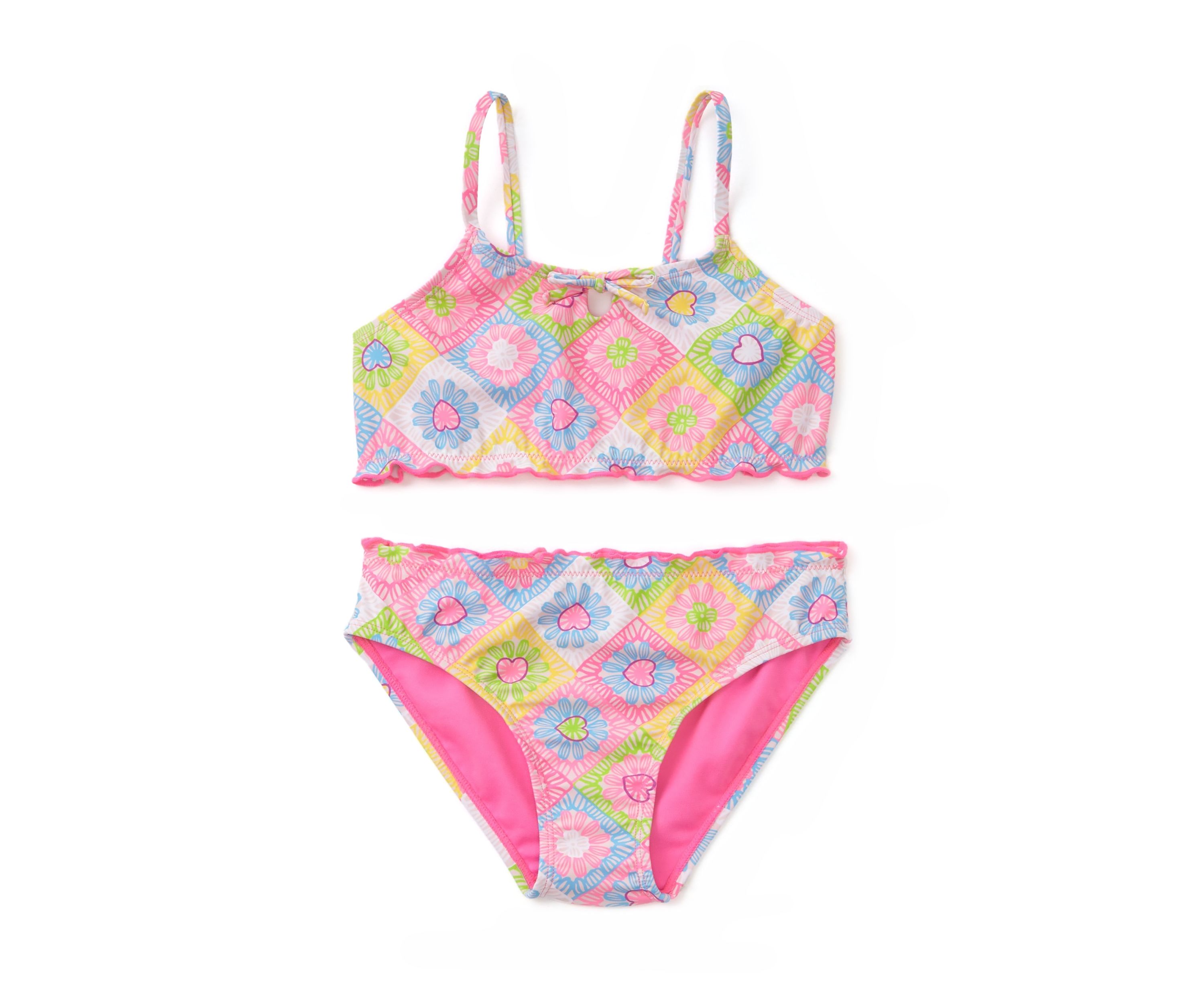 Girls 7-16 Crochet Quilted Lettuce Edge Two Piece Swimsuit