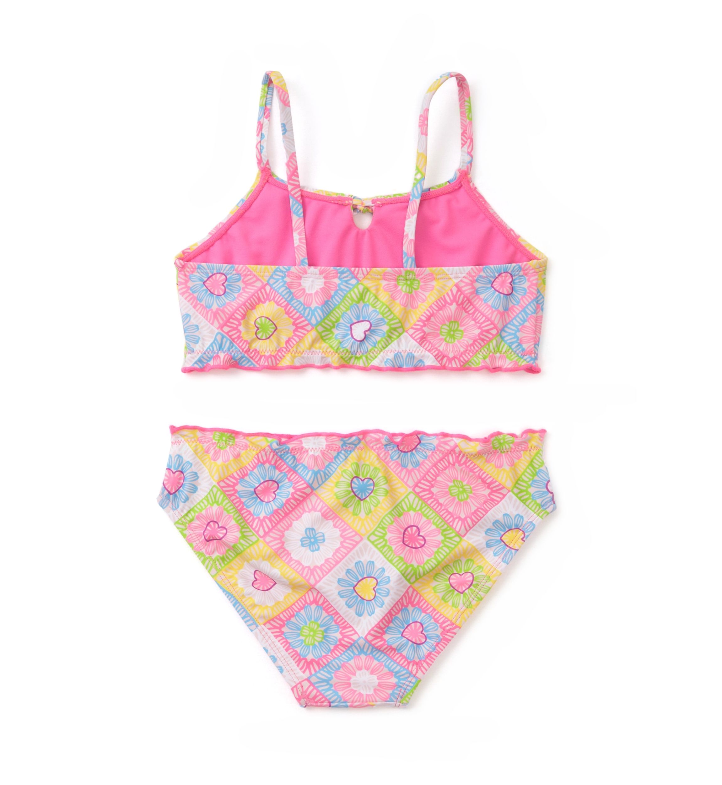Girls 7-16 Crochet Quilted Lettuce Edge Two Piece Swimsuit