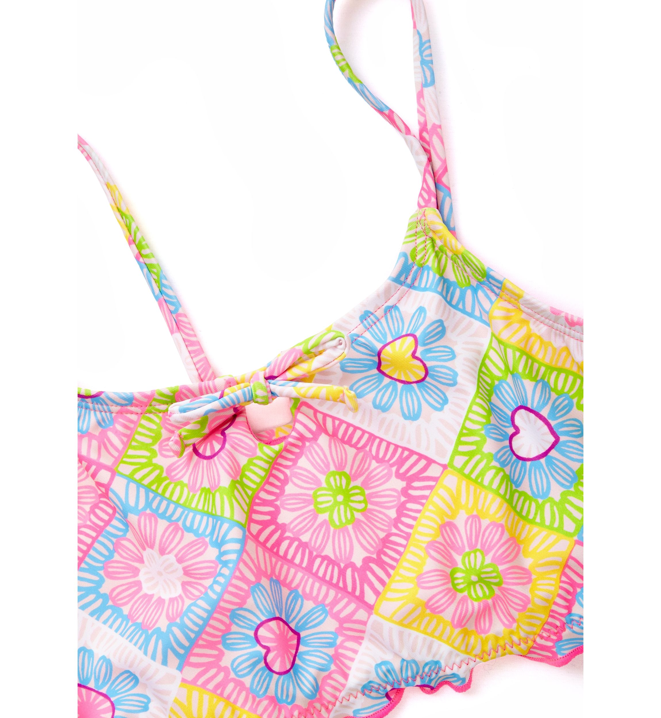 Girls 7-16 Crochet Quilted Lettuce Edge Two Piece Swimsuit