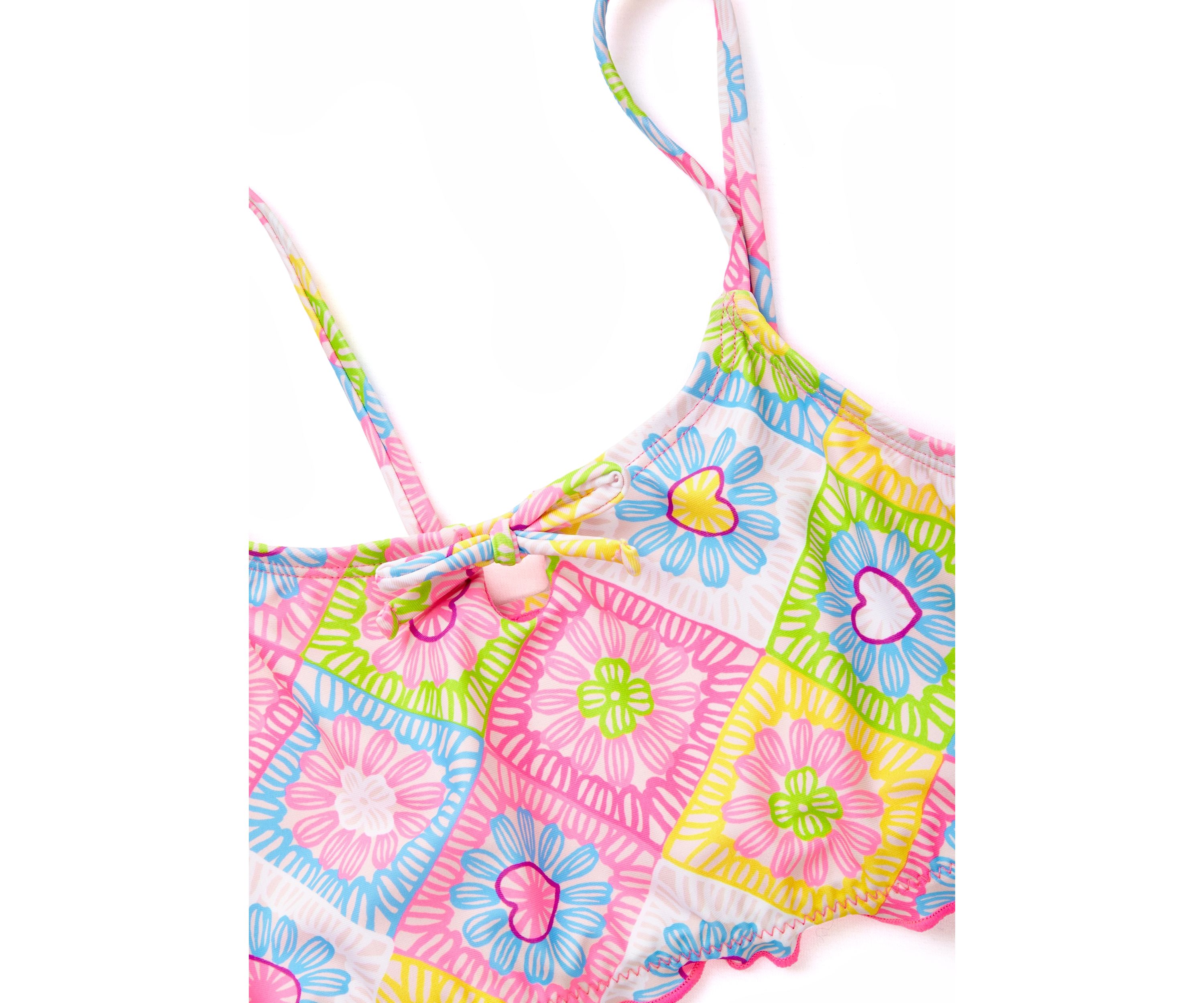 Girls 7-16 Crochet Quilted Lettuce Edge Two Piece Swimsuit