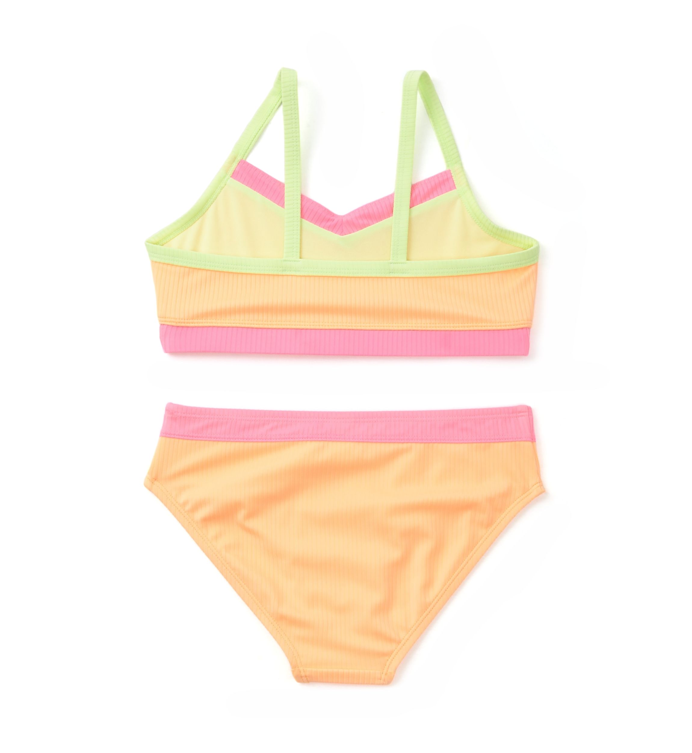 Girls 7-16 Color Blocked Ribbed Knit Two Piece Swimsuit