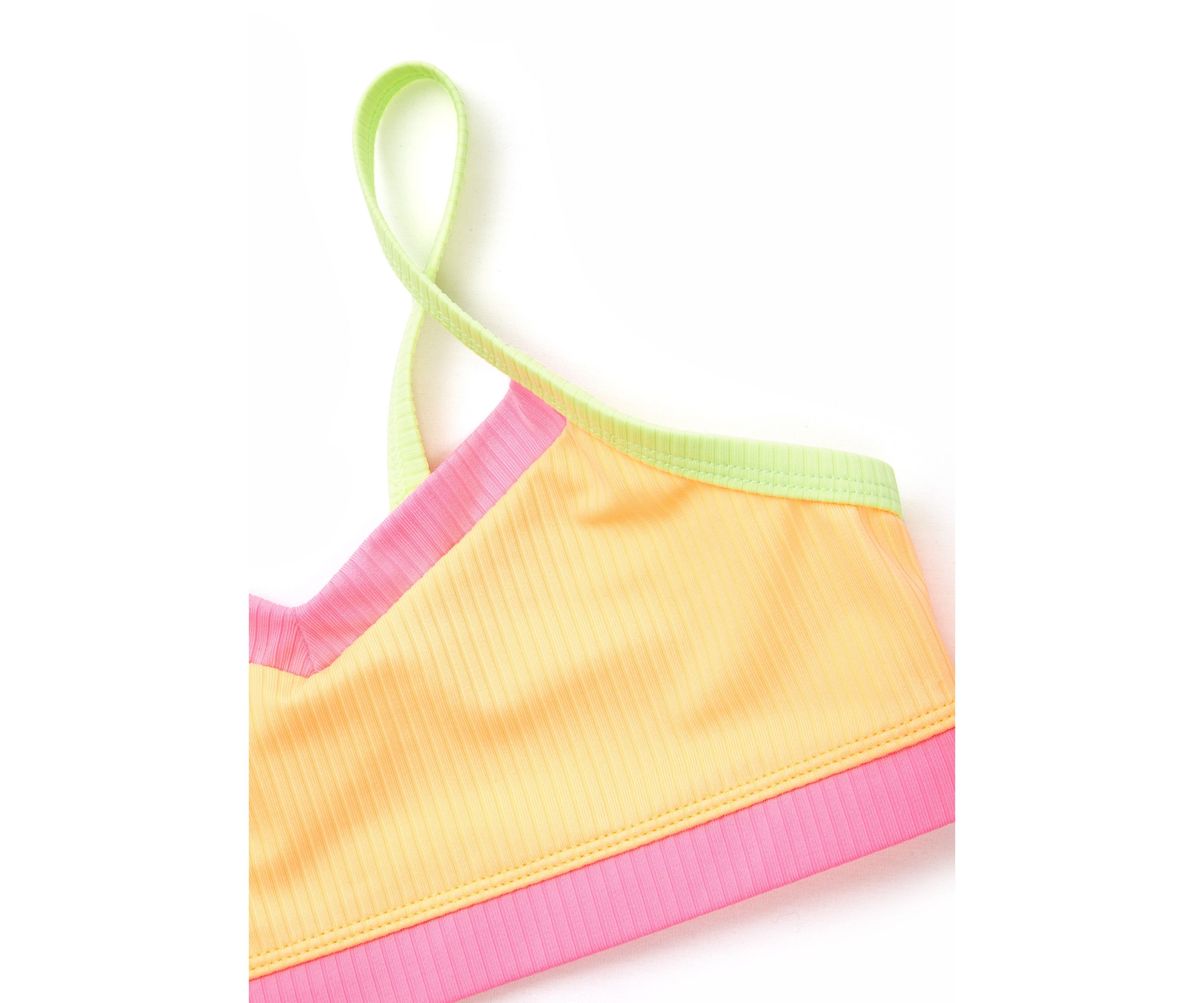 Girls 7-16 Color Blocked Ribbed Knit Two Piece Swimsuit