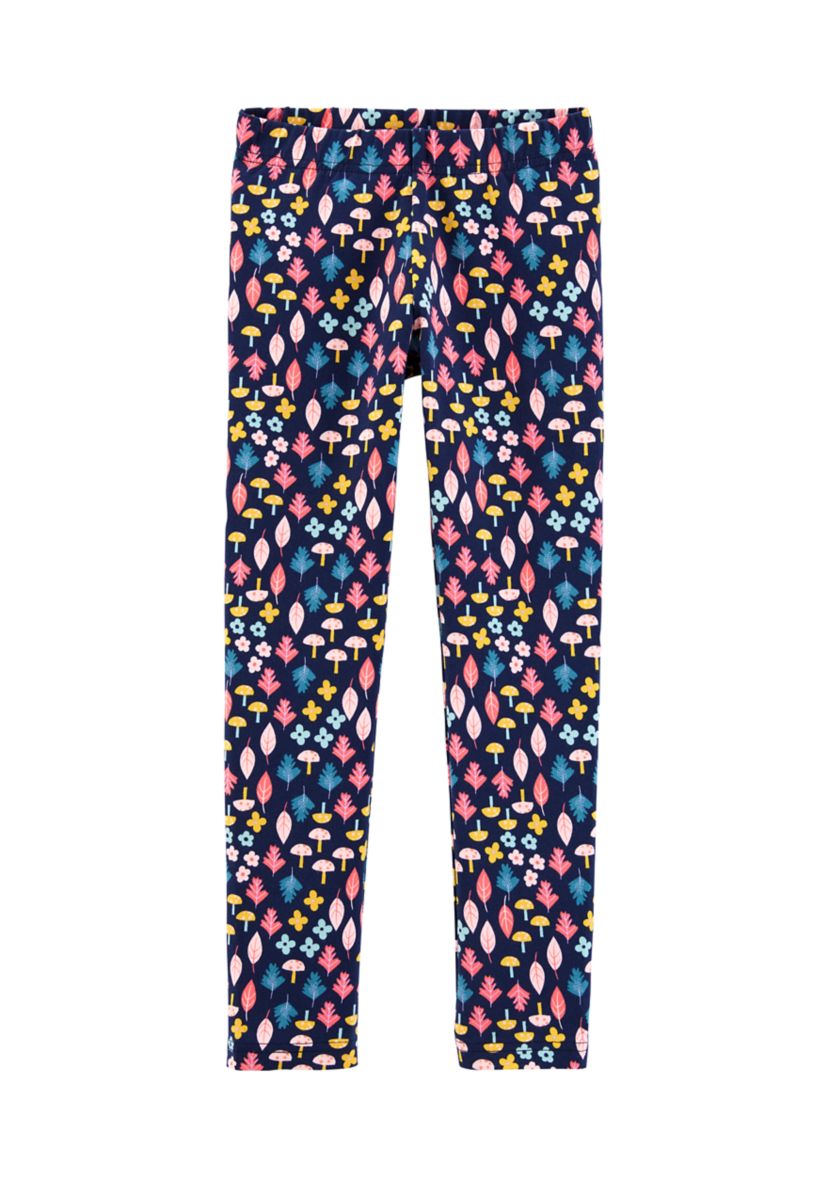 Girls 4-8 Navy Woodland Leaf Leggings