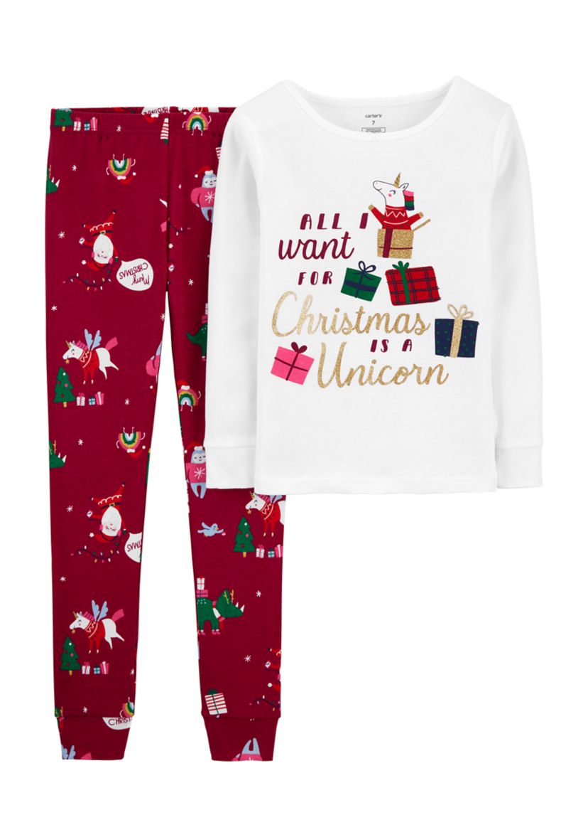 Girls 7-16 2 Piece Fleece Unicorn Pajamas 