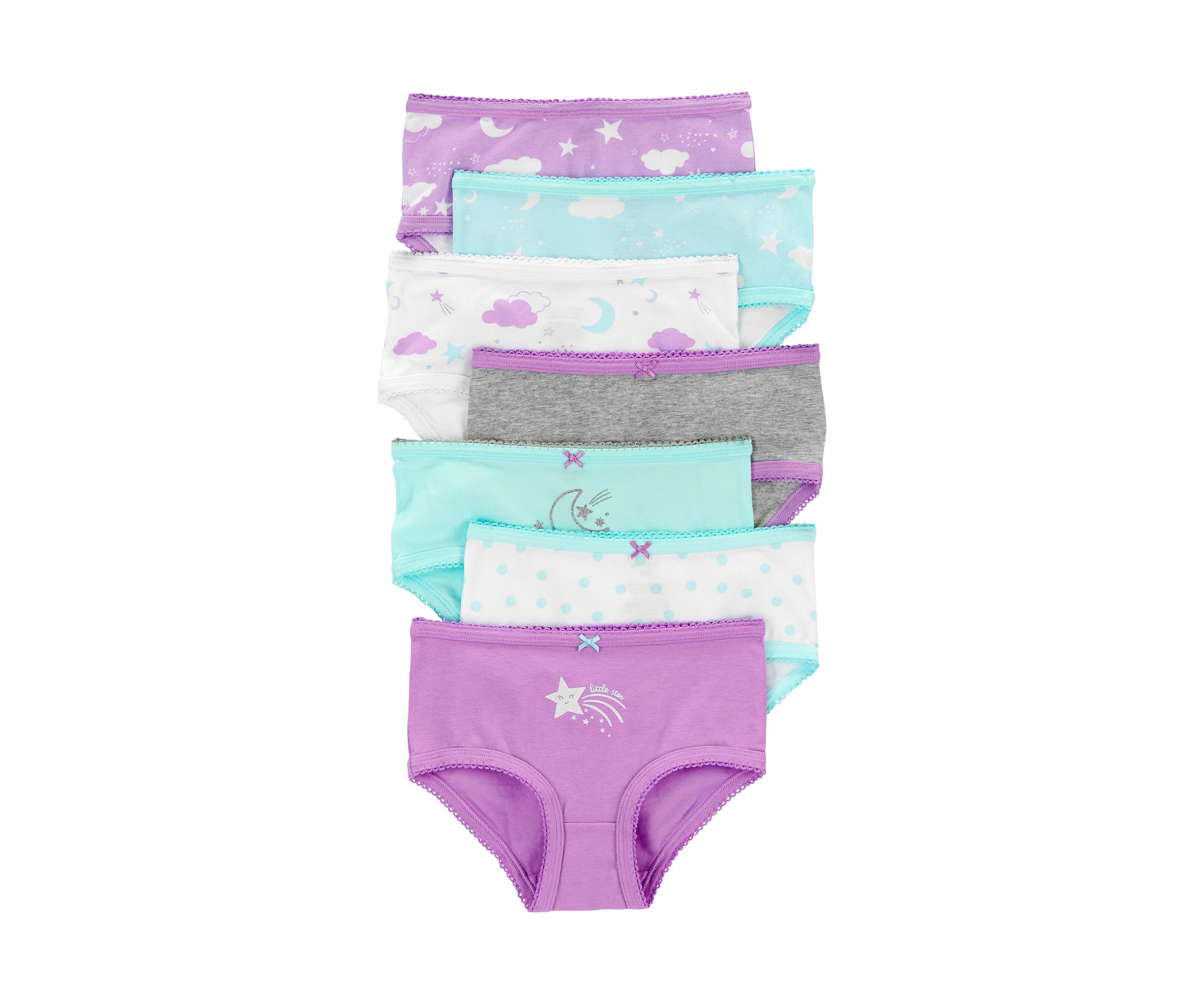 Girls 2-8 Star and Moon Printed Underwear - Pack of 7