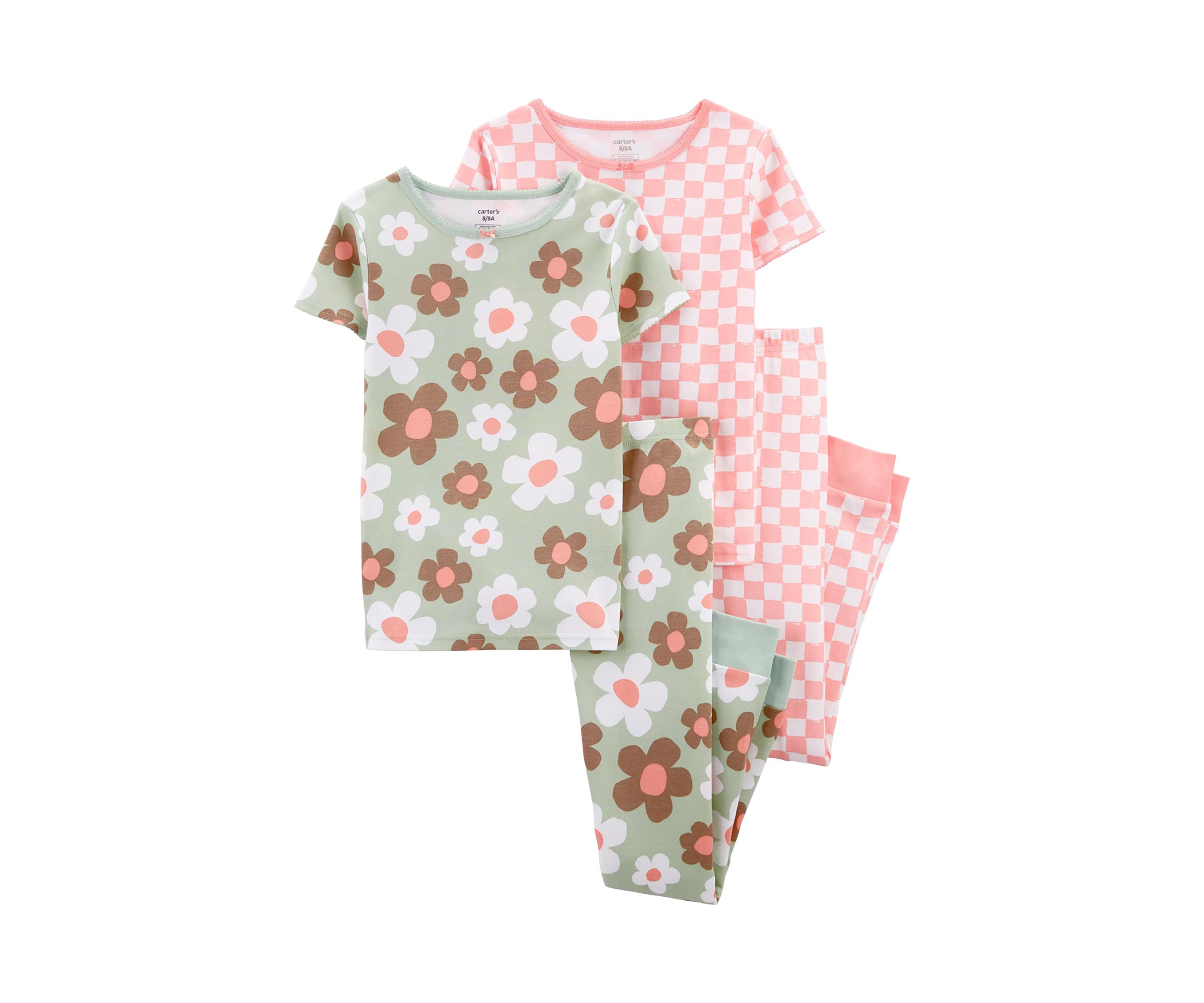 Girls 7-16 Floral Check Printed Pajama Set