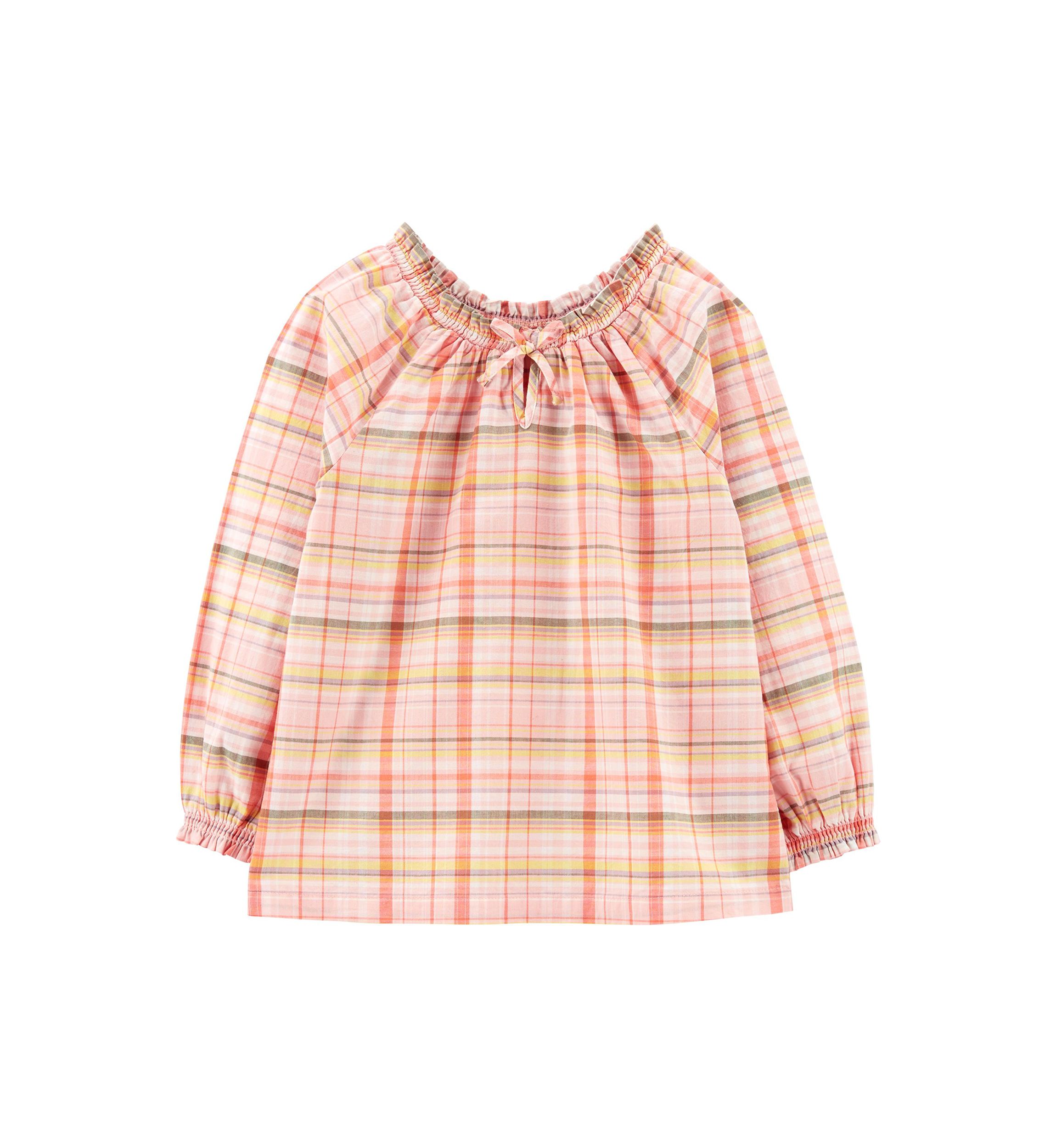 Girls 7-16 Ruffle Plaid Top