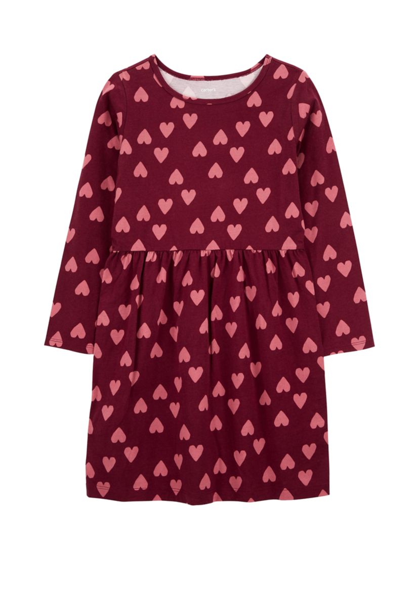 Girls 4-6x Long Sleeve Heart Printed Dress