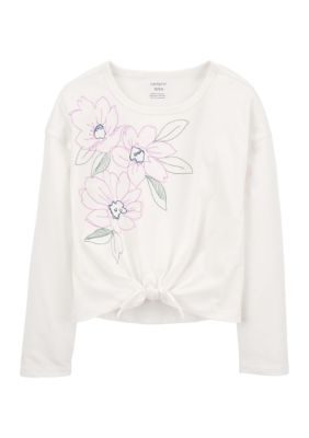 Girls 4-6x Tie Front Floral Embroidered T-Shirt