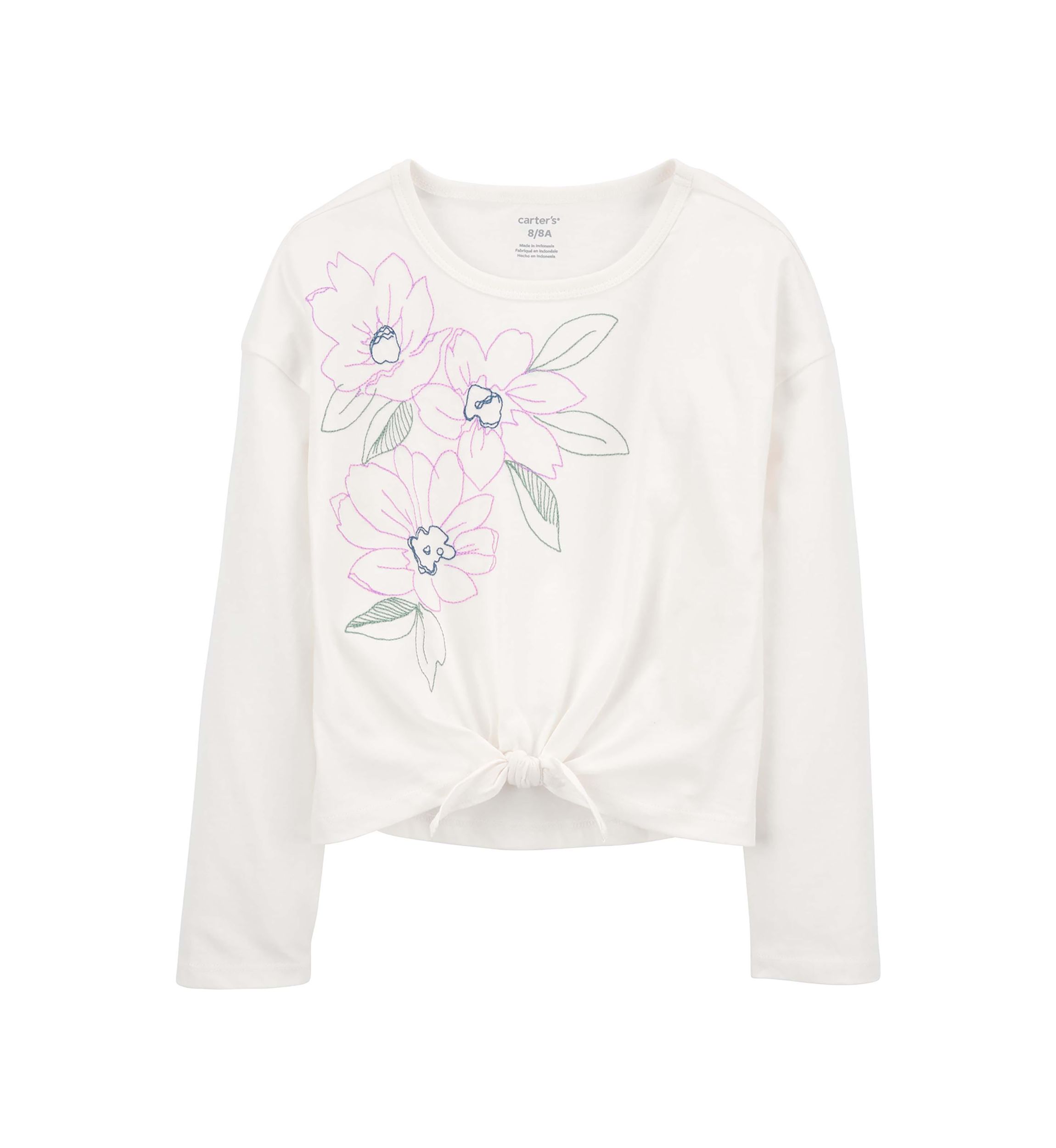 Girls 4-6x Tie Front Floral Embroidered T-Shirt