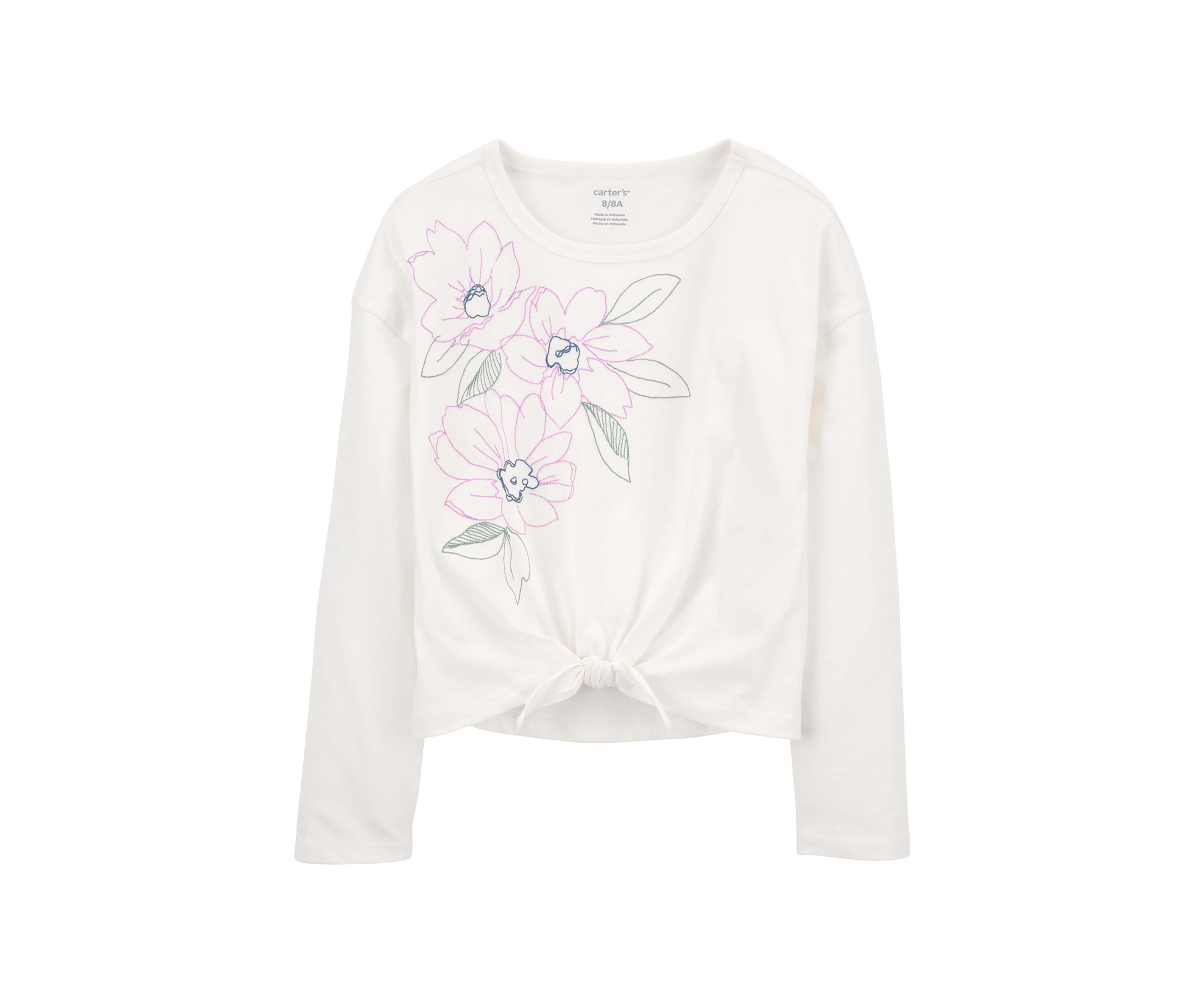 Girls 4-6x Tie Front Floral Embroidered T-Shirt