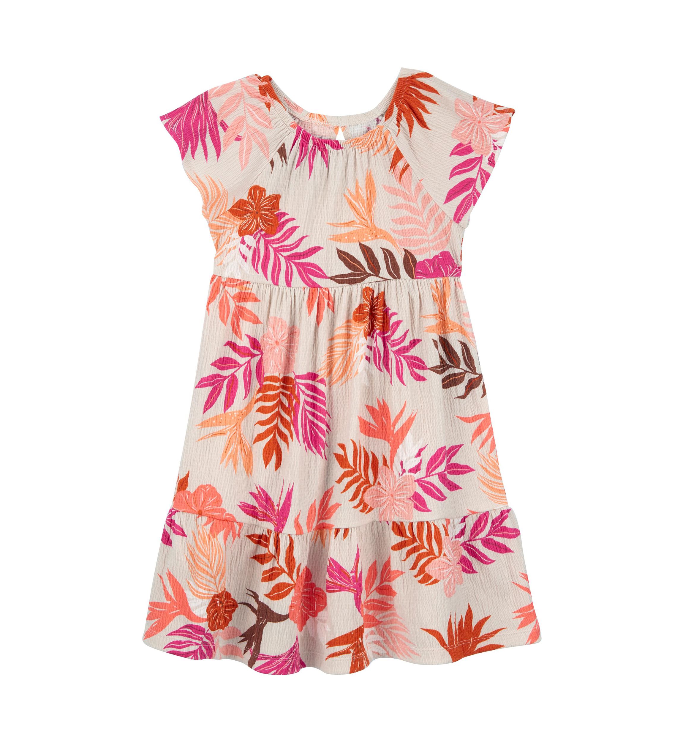 Girls 4-6x Tropical Leaf Printed Dress